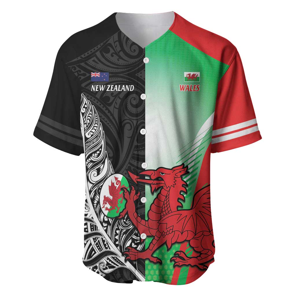 New Zealand and Wales Rugby Custom Baseball Jersey Aotearoa All Black Combine Welsh Dragon LT14 Black - Polynesian Pride