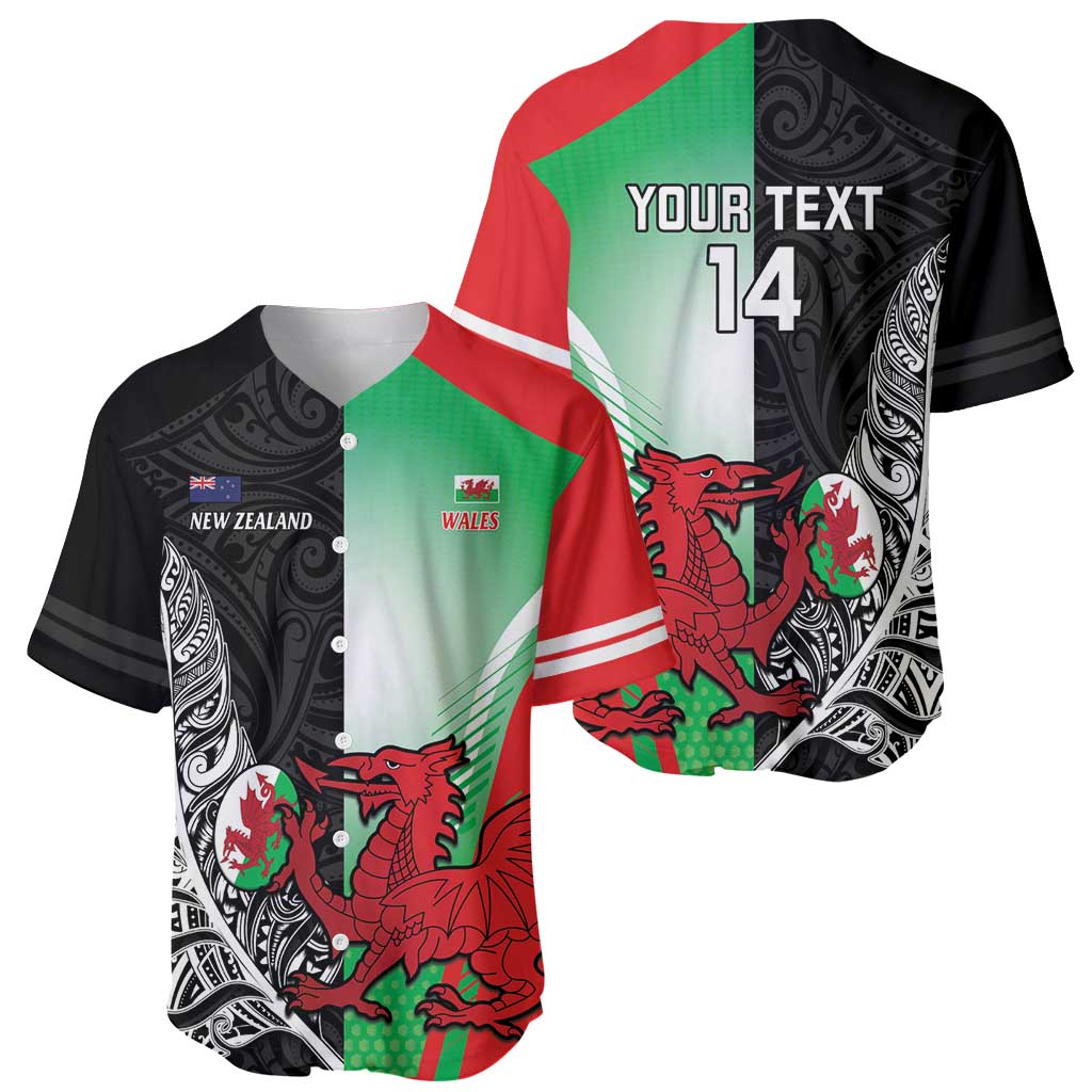 New Zealand and Wales Rugby Custom Baseball Jersey Aotearoa All Black Combine Welsh Dragon LT14 - Polynesian Pride