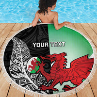 New Zealand and Wales Rugby Custom Beach Blanket Aotearoa All Black Combine Welsh Dragon LT14 - Polynesian Pride