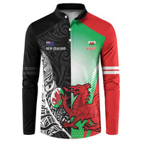 New Zealand and Wales Rugby Custom Button Sweatshirt Aotearoa All Black Combine Welsh Dragon - Polynesian Pride