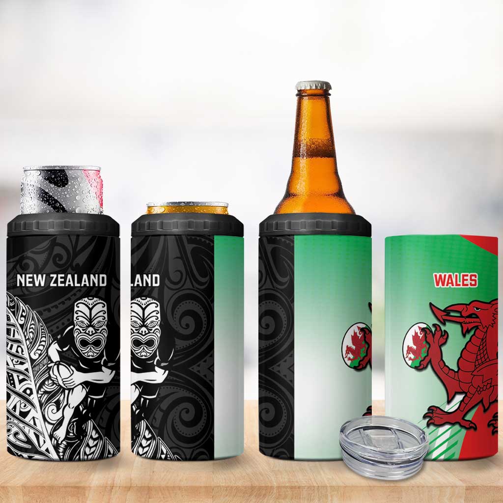 New Zealand and Wales Rugby Custom 4 in 1 Can Cooler Tumbler Aotearoa All Black Combine Welsh Dragon LT14 - Polynesian Pride
