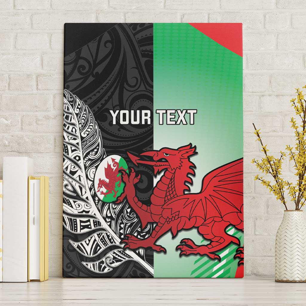 New Zealand and Wales Rugby Custom Canvas Wall Art Aotearoa All Black Combine Welsh Dragon LT14 Without Frame Black - Polynesian Pride