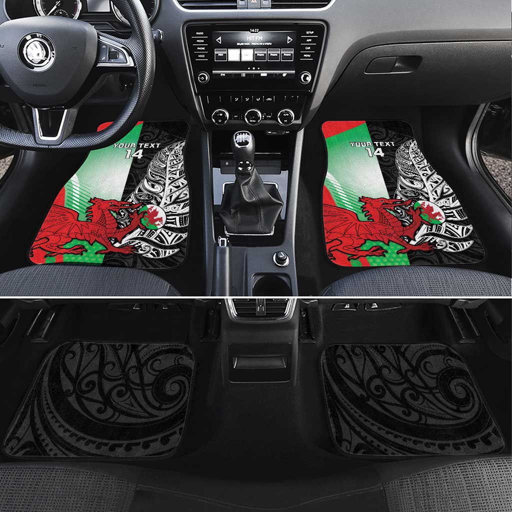 New Zealand and Wales Rugby Custom Car Mats Aotearoa All Black Combine Welsh Dragon LT14 Set 4pcs Black - Polynesian Pride