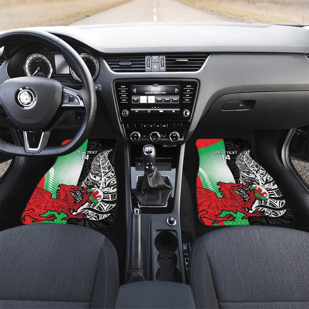 New Zealand and Wales Rugby Custom Car Mats Aotearoa All Black Combine Welsh Dragon LT14 Set 2pcs - Front Black - Polynesian Pride