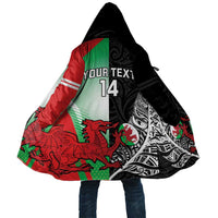 New Zealand and Wales Rugby Custom Cloak Aotearoa All Black Combine Welsh Dragon LT14 Unisex Black - Polynesian Pride