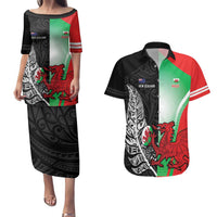 New Zealand and Wales Rugby Custom Couples Matching Puletasi and Hawaiian Shirt Aotearoa All Black Combine Welsh Dragon - Polynesian Pride