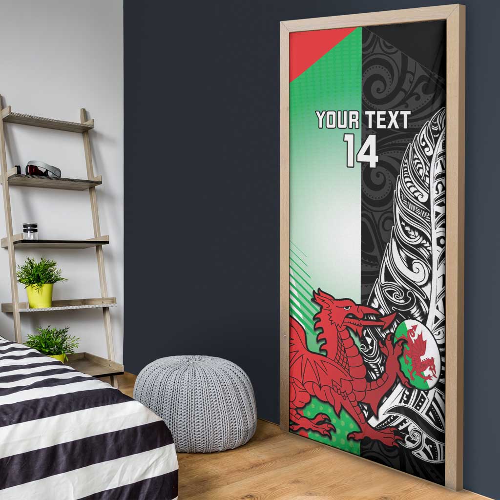New Zealand and Wales Rugby Custom Door Cover Aotearoa All Black Combine Welsh Dragon LT14 - Polynesian Pride
