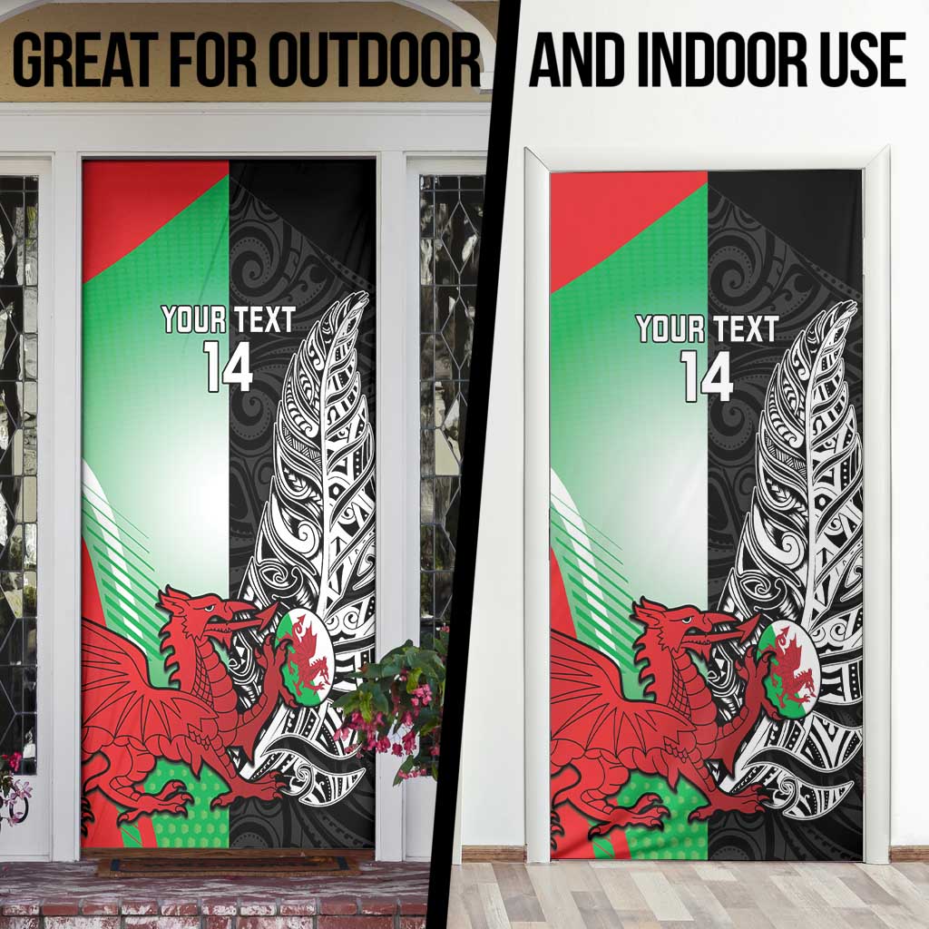 New Zealand and Wales Rugby Custom Door Cover Aotearoa All Black Combine Welsh Dragon LT14 - Polynesian Pride