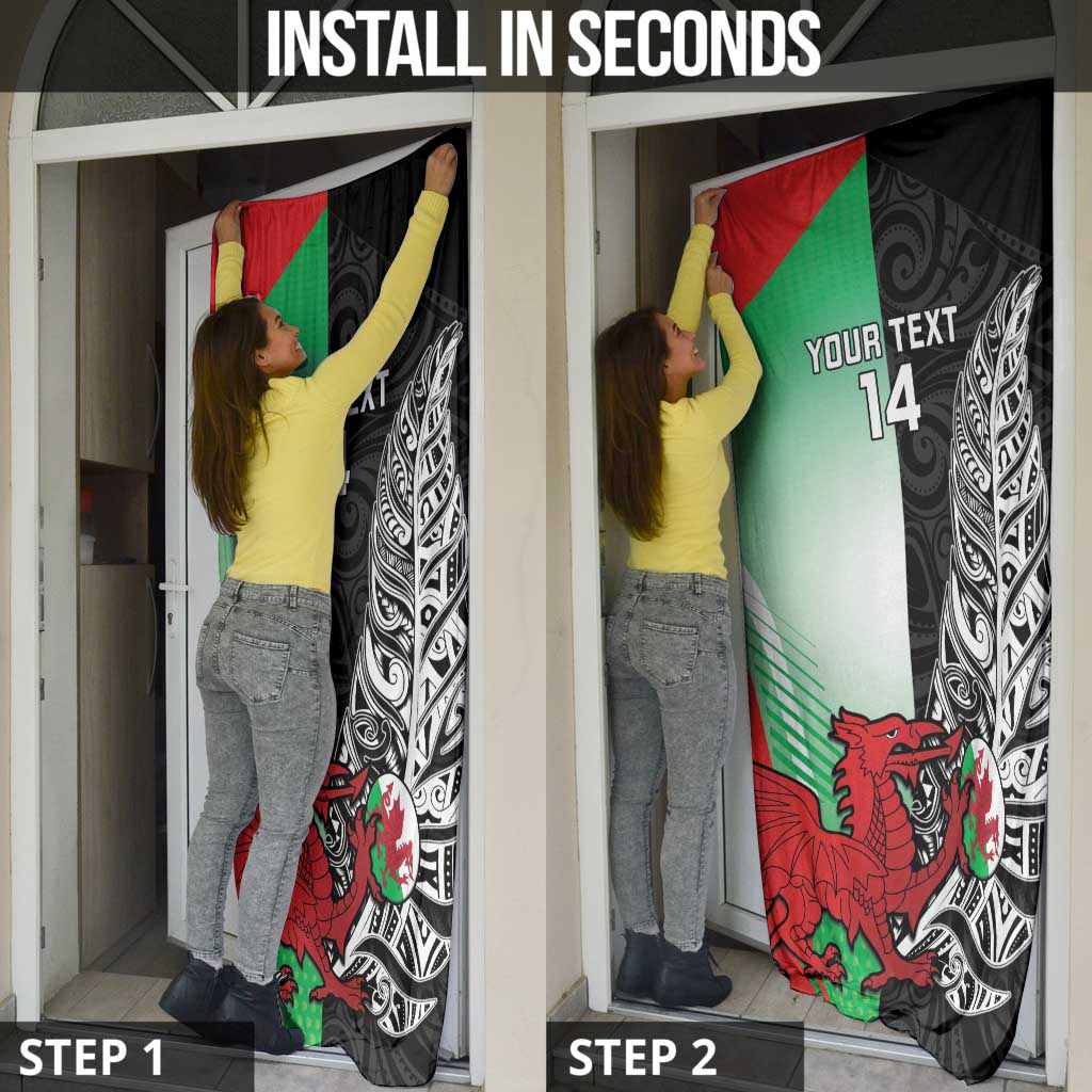 New Zealand and Wales Rugby Custom Door Cover Aotearoa All Black Combine Welsh Dragon LT14 - Polynesian Pride