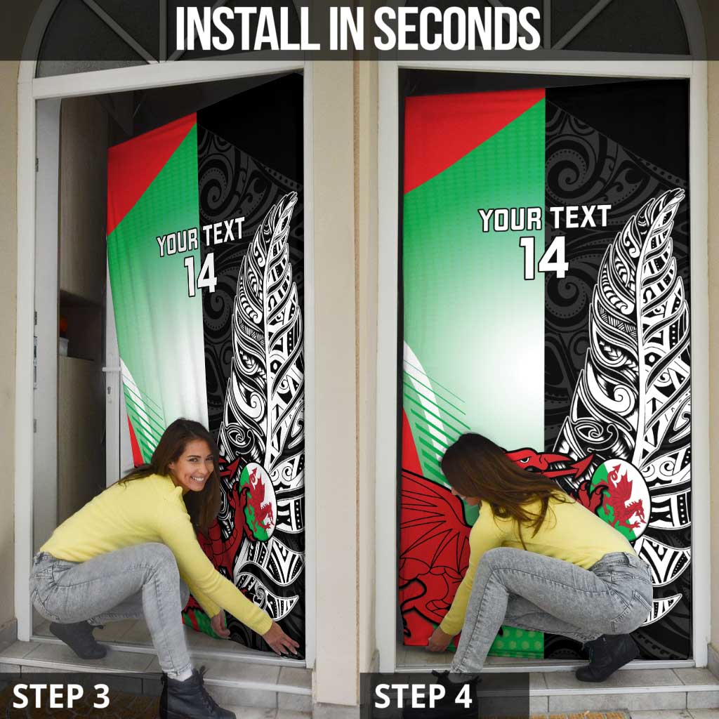 New Zealand and Wales Rugby Custom Door Cover Aotearoa All Black Combine Welsh Dragon LT14 - Polynesian Pride