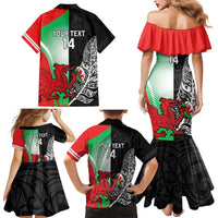 New Zealand and Wales Rugby Custom Family Matching Mermaid Dress and Hawaiian Shirt Aotearoa All Black Combine Welsh Dragon LT14 - Polynesian Pride