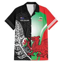 New Zealand and Wales Rugby Custom Family Matching Mermaid Dress and Hawaiian Shirt Aotearoa All Black Combine Welsh Dragon LT14 Dad's Shirt - Short Sleeve Black - Polynesian Pride