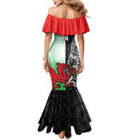 New Zealand and Wales Rugby Custom Family Matching Mermaid Dress and Hawaiian Shirt Aotearoa All Black Combine Welsh Dragon LT14 - Polynesian Pride