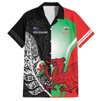 New Zealand and Wales Rugby Custom Family Matching Off The Shoulder Long Sleeve Dress and Hawaiian Shirt Aotearoa All Black Combine Welsh Dragon LT14 Dad's Shirt - Short Sleeve Black - Polynesian Pride