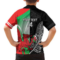 New Zealand and Wales Rugby Custom Family Matching Off Shoulder Maxi Dress and Hawaiian Shirt Aotearoa All Black Combine Welsh Dragon LT14 - Polynesian Pride