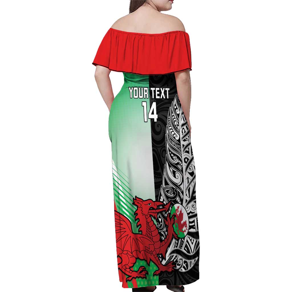 New Zealand and Wales Rugby Custom Family Matching Off Shoulder Maxi Dress and Hawaiian Shirt Aotearoa All Black Combine Welsh Dragon LT14 - Polynesian Pride