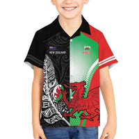 New Zealand and Wales Rugby Custom Family Matching Off Shoulder Maxi Dress and Hawaiian Shirt Aotearoa All Black Combine Welsh Dragon LT14 Son's Shirt Black - Polynesian Pride