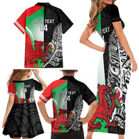 New Zealand and Wales Rugby Custom Family Matching Short Sleeve Bodycon Dress and Hawaiian Shirt Aotearoa All Black Combine Welsh Dragon LT14 - Polynesian Pride