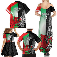 New Zealand and Wales Rugby Custom Family Matching Summer Maxi Dress and Hawaiian Shirt Aotearoa All Black Combine Welsh Dragon LT14 - Polynesian Pride