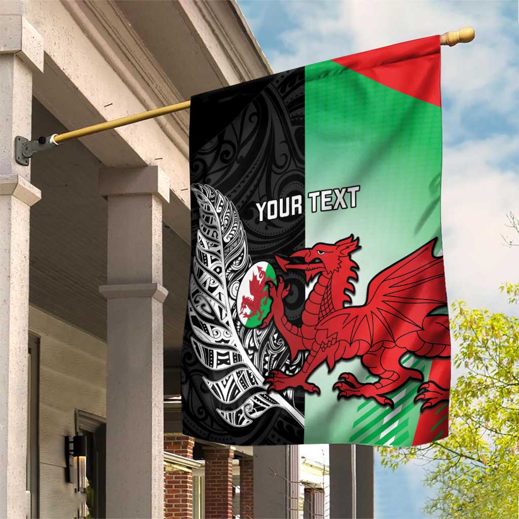 New Zealand and Wales Rugby Custom Garden Flag Aotearoa All Black Combine Welsh Dragon - Polynesian Pride
