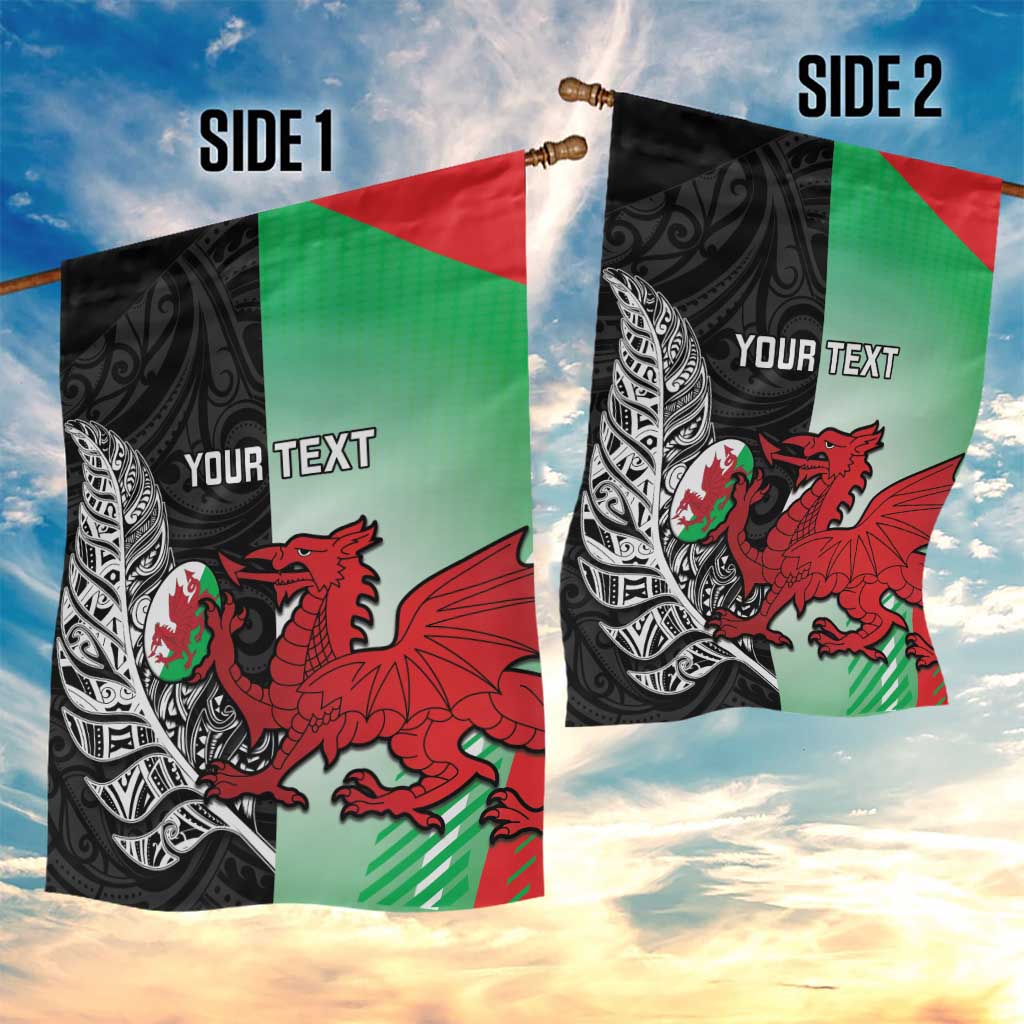 New Zealand and Wales Rugby Custom Garden Flag Aotearoa All Black Combine Welsh Dragon LT14 - Polynesian Pride
