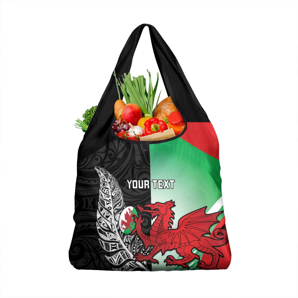 New Zealand and Wales Rugby Custom Grocery Bag Aotearoa All Black Combine Welsh Dragon - Polynesian Pride