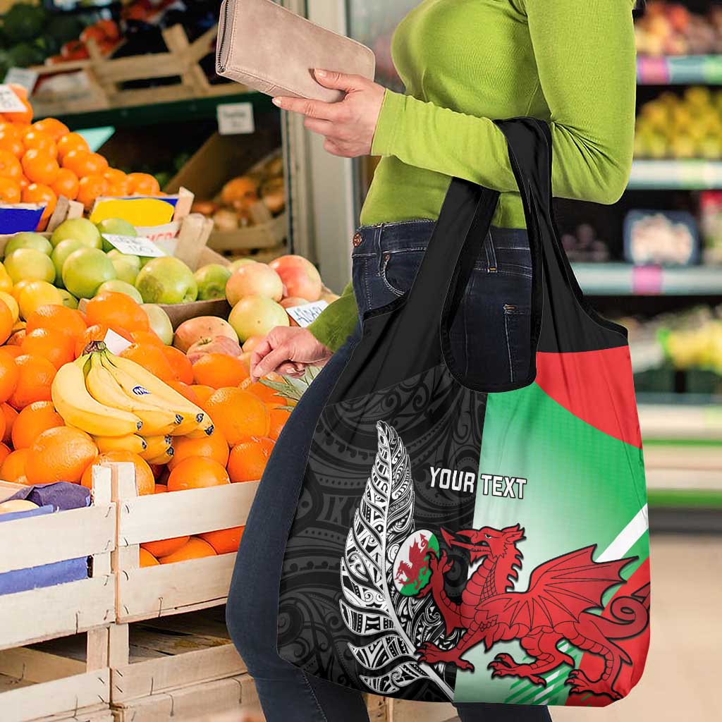 New Zealand and Wales Rugby Custom Grocery Bag Aotearoa All Black Combine Welsh Dragon LT14 - Polynesian Pride
