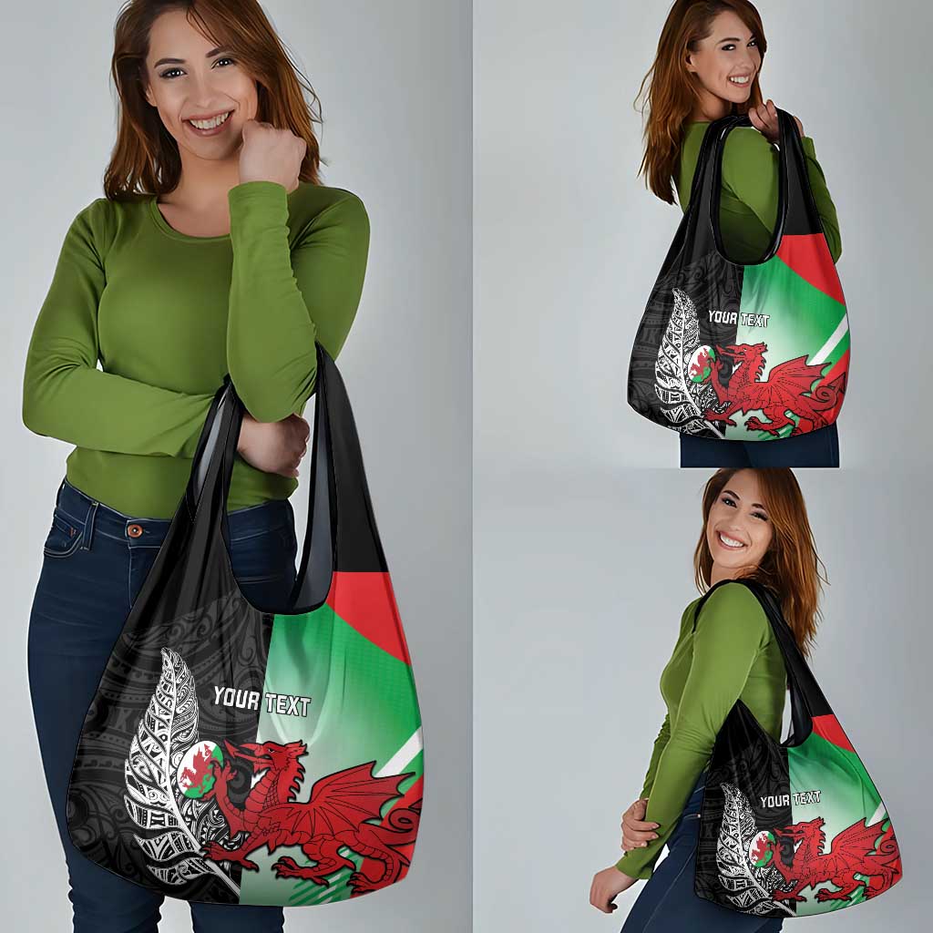 New Zealand and Wales Rugby Custom Grocery Bag Aotearoa All Black Combine Welsh Dragon LT14 - Polynesian Pride