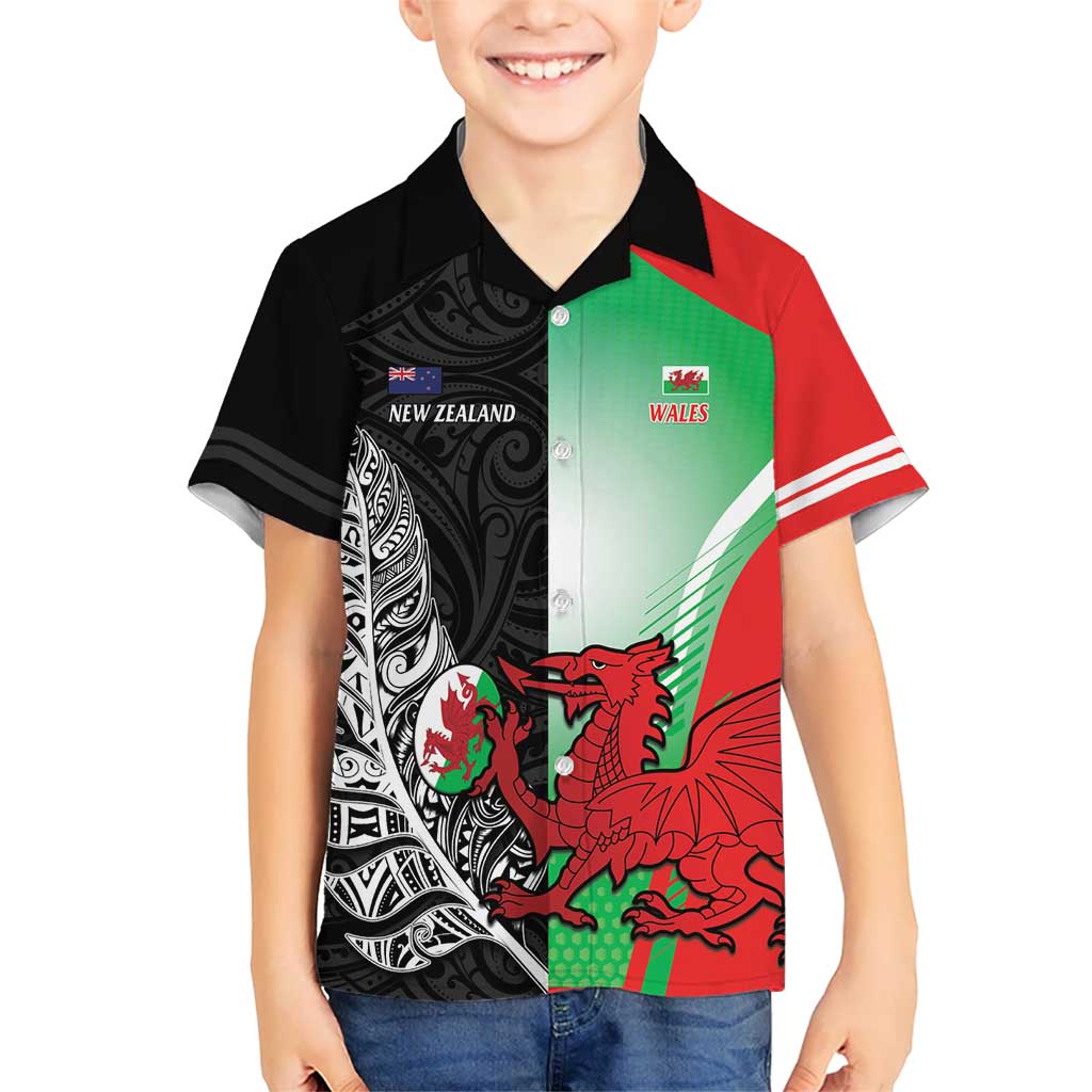 New Zealand and Wales Rugby Custom Hawaiian Shirt Aotearoa All Black Combine Welsh Dragon LT14 - Polynesian Pride