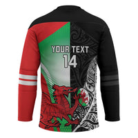 New Zealand and Wales Rugby Custom Hockey Jersey Aotearoa All Black Combine Welsh Dragon LT14 - Polynesian Pride