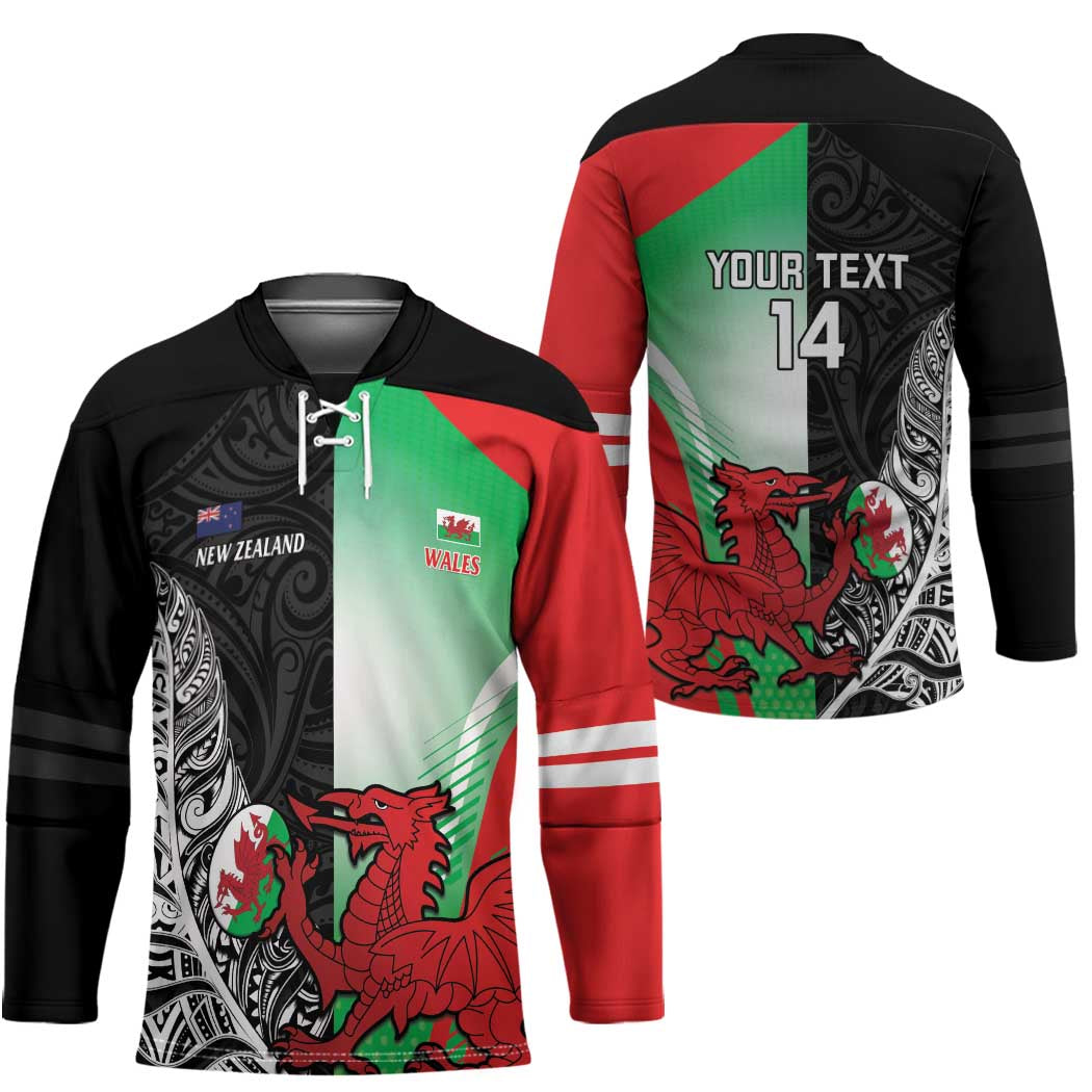 New Zealand and Wales Rugby Custom Hockey Jersey Aotearoa All Black Combine Welsh Dragon LT14 - Polynesian Pride