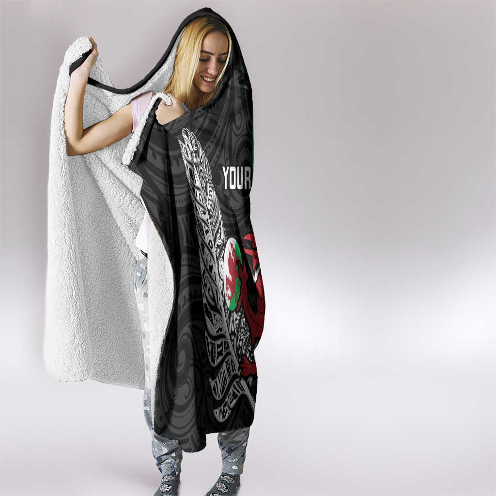 New Zealand and Wales Rugby Custom Hooded Blanket Aotearoa All Black Combine Welsh Dragon LT14 - Polynesian Pride