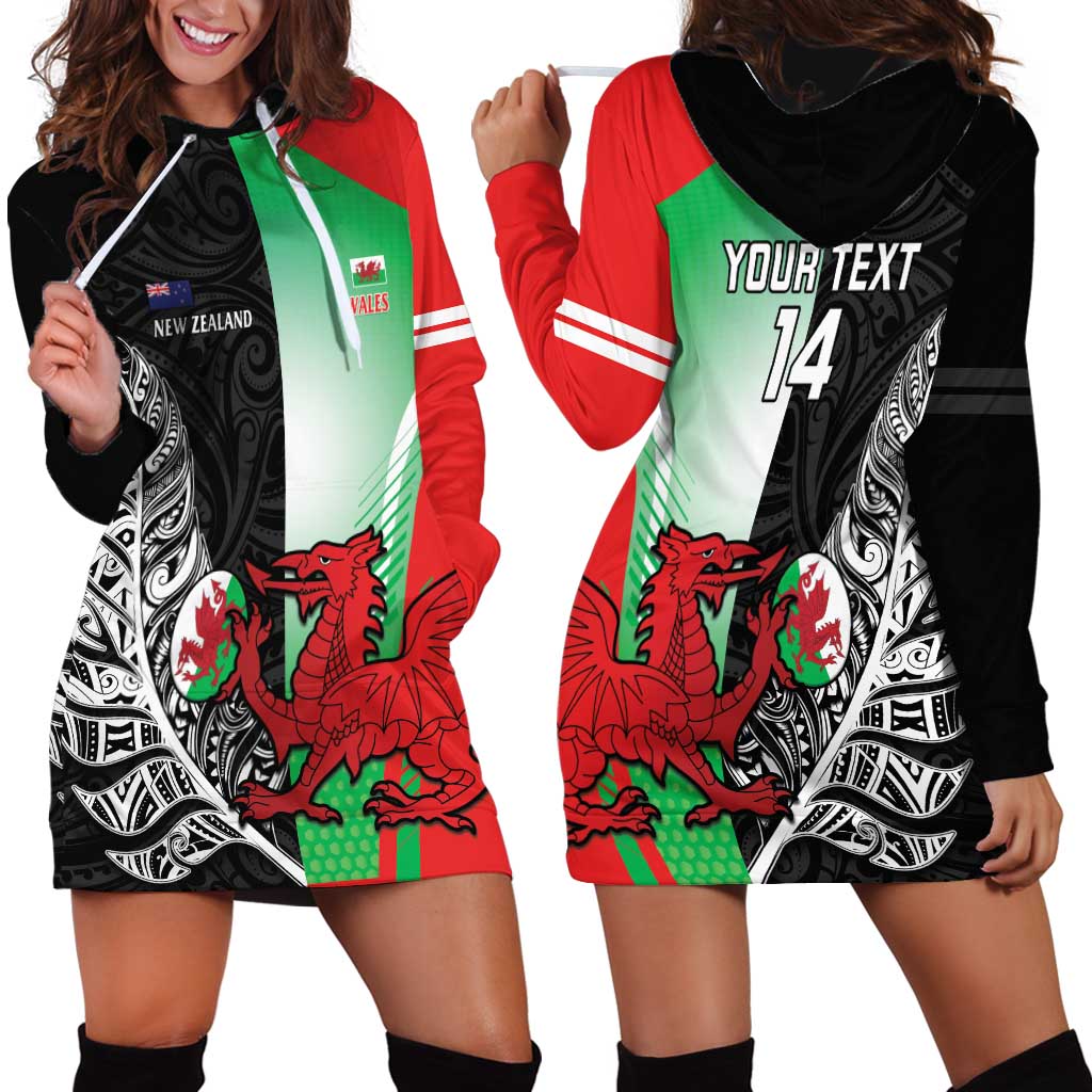 New Zealand and Wales Rugby Custom Hoodie Dress Aotearoa All Black Combine Welsh Dragon LT14 - Polynesian Pride