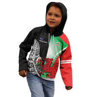 New Zealand and Wales Rugby Custom Kid Hoodie Aotearoa All Black Combine Welsh Dragon LT14 - Polynesian Pride