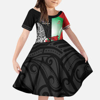 New Zealand and Wales Rugby Custom Kid Short Sleeve Dress Aotearoa All Black Combine Welsh Dragon LT14 KID Black - Polynesian Pride