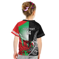 New Zealand and Wales Rugby Custom Kid T Shirt Aotearoa All Black Combine Welsh Dragon LT14 - Polynesian Pride