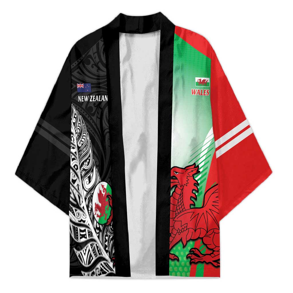 New Zealand and Wales Rugby Custom Kimono Aotearoa All Black Combine Welsh Dragon LT14 Unisex Black - Polynesian Pride