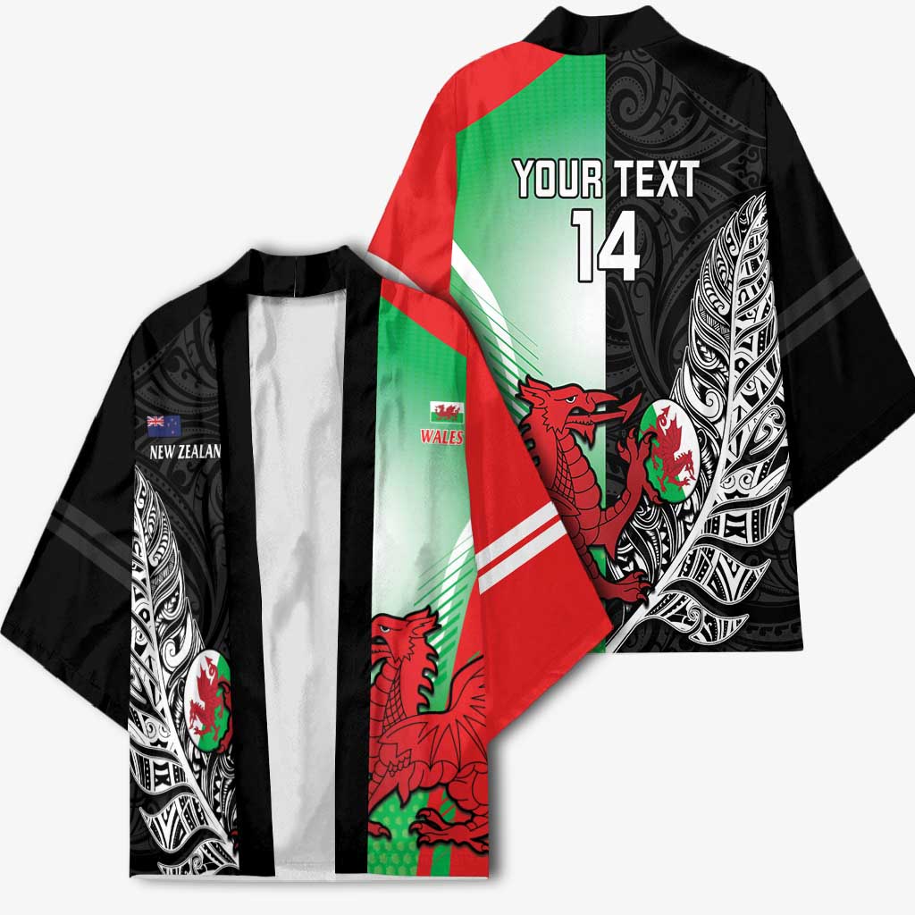New Zealand and Wales Rugby Custom Kimono Aotearoa All Black Combine Welsh Dragon LT14 - Polynesian Pride