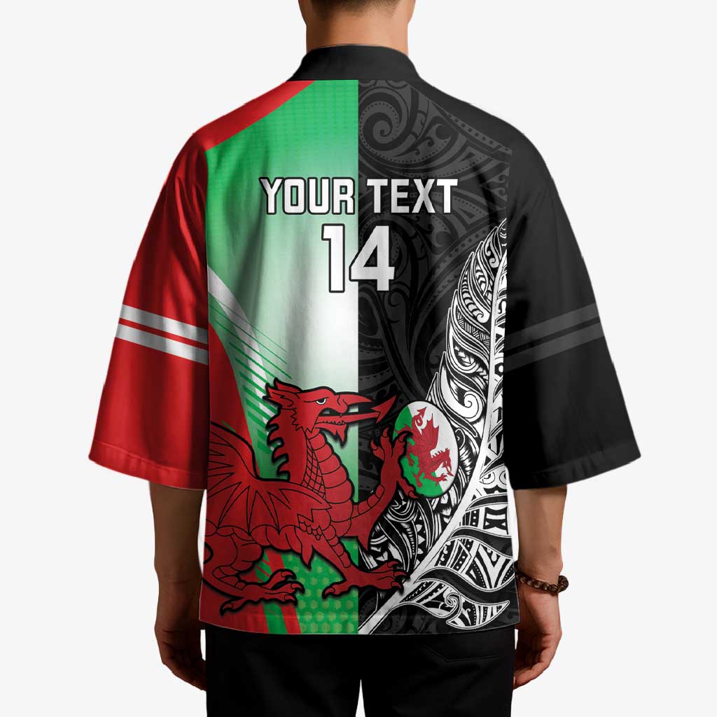 New Zealand and Wales Rugby Custom Kimono Aotearoa All Black Combine Welsh Dragon LT14 - Polynesian Pride