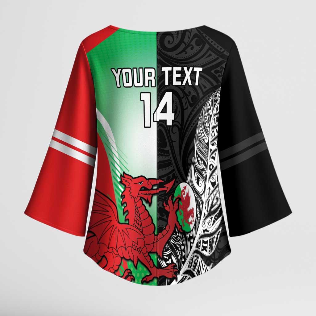 New Zealand and Wales Rugby Custom Kimono Sleeve Blouse Aotearoa All Black Combine Welsh Dragon LT14 - Polynesian Pride