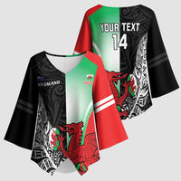 New Zealand and Wales Rugby Custom Kimono Sleeve Blouse Aotearoa All Black Combine Welsh Dragon LT14 - Polynesian Pride