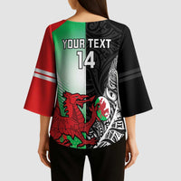 New Zealand and Wales Rugby Custom Kimono Sleeve Blouse Aotearoa All Black Combine Welsh Dragon LT14 - Polynesian Pride