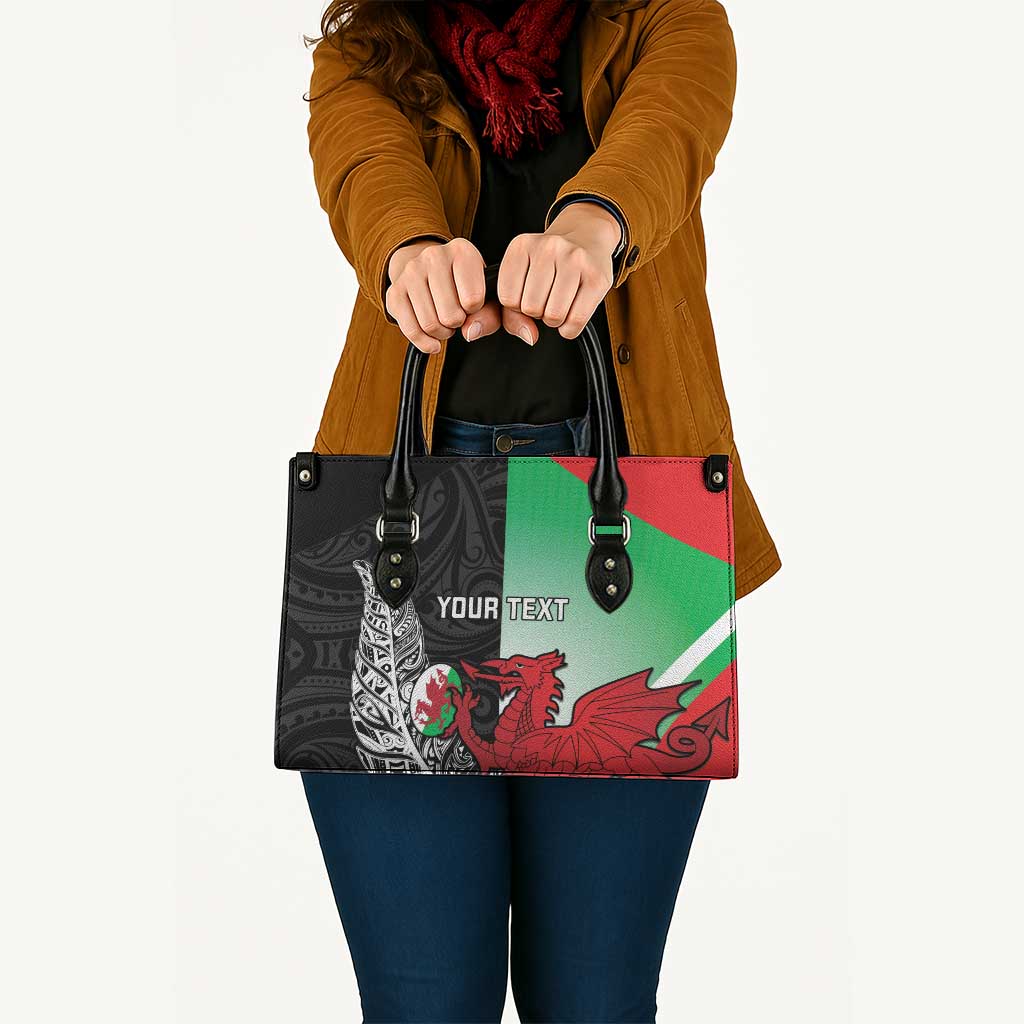 New Zealand and Wales Rugby Custom Leather Bag Aotearoa All Black Combine Welsh Dragon LT14 Black - Polynesian Pride