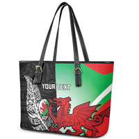 New Zealand and Wales Rugby Custom Leather Tote Bag Aotearoa All Black Combine Welsh Dragon LT14 - Polynesian Pride