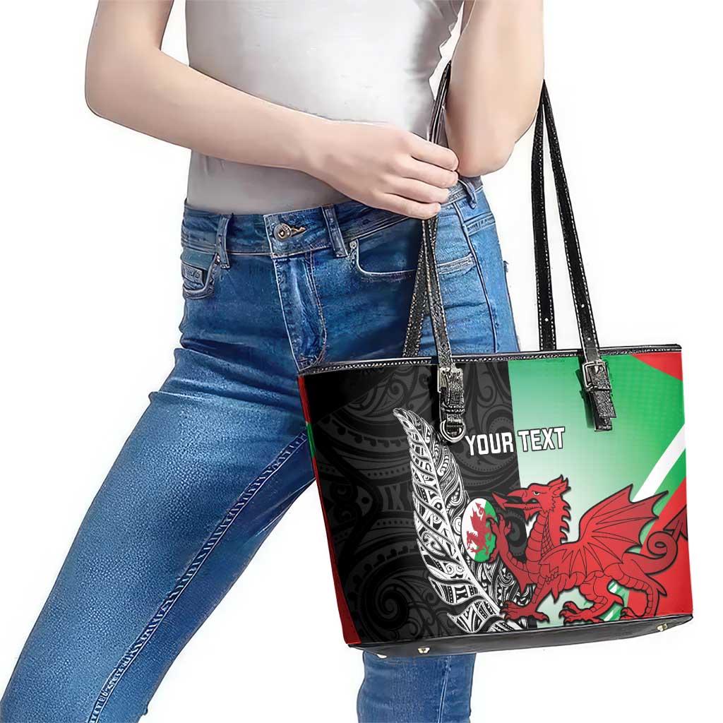 New Zealand and Wales Rugby Custom Leather Tote Bag Aotearoa All Black Combine Welsh Dragon LT14 - Polynesian Pride