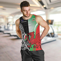 New Zealand and Wales Rugby Custom Men Tank Top Aotearoa All Black Combine Welsh Dragon LT14 Black - Polynesian Pride
