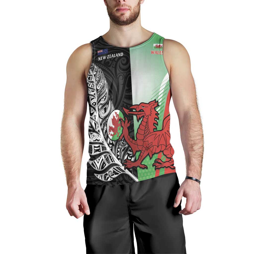 New Zealand and Wales Rugby Custom Men Tank Top Aotearoa All Black Combine Welsh Dragon LT14 - Polynesian Pride