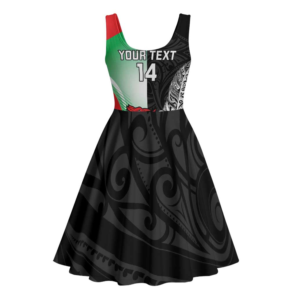 New Zealand and Wales Rugby Custom Midi Dress Aotearoa All Black Combine Welsh Dragon LT14 - Polynesian Pride