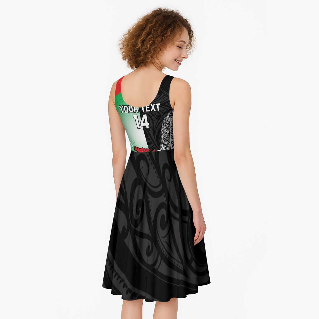 New Zealand and Wales Rugby Custom Midi Dress Aotearoa All Black Combine Welsh Dragon LT14 - Polynesian Pride