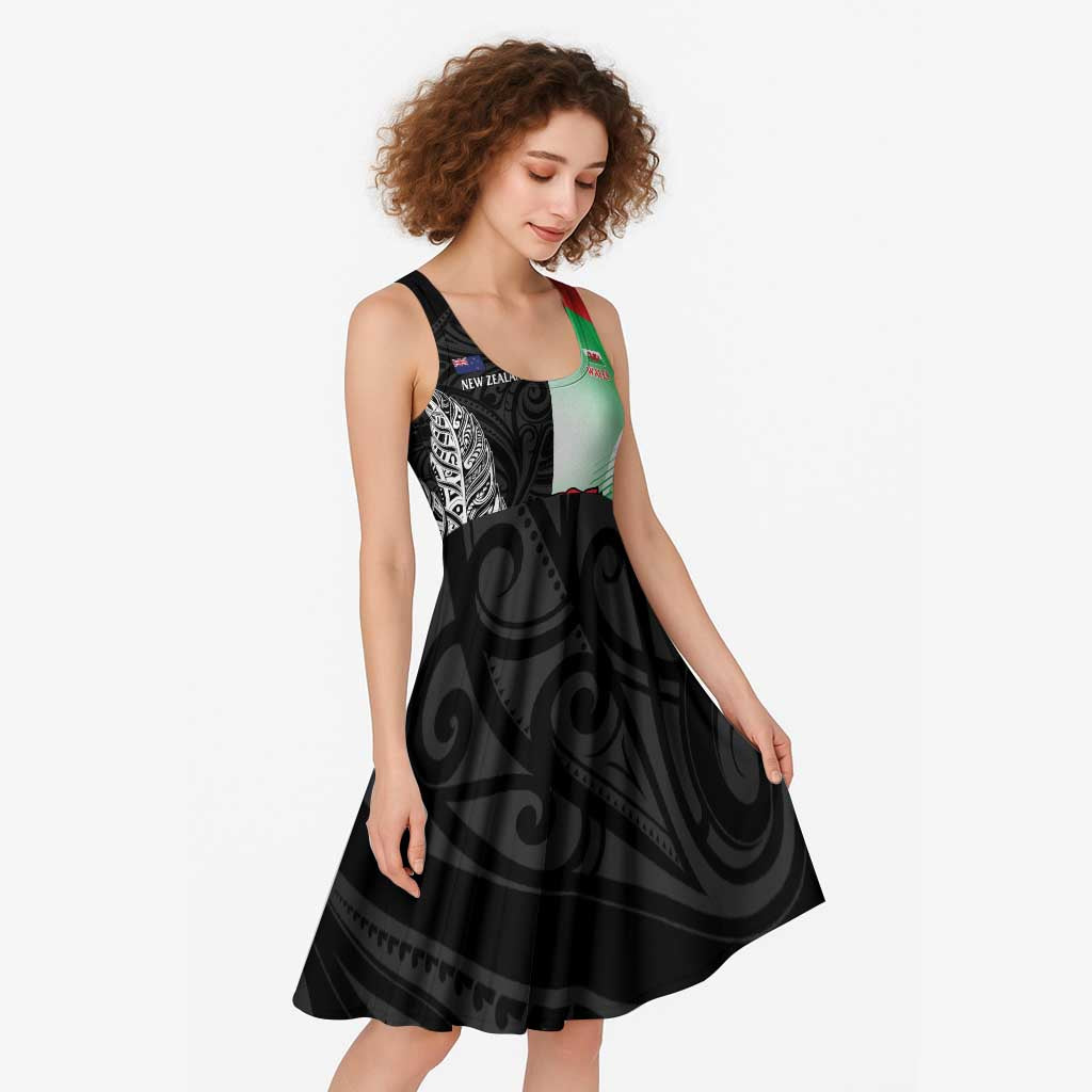 New Zealand and Wales Rugby Custom Midi Dress Aotearoa All Black Combine Welsh Dragon LT14 - Polynesian Pride